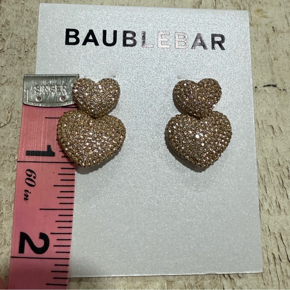 Baublebar Harley Pave Heart Drop Earrings / Heart Earrings / Double Hearts - Picture 4 of 6